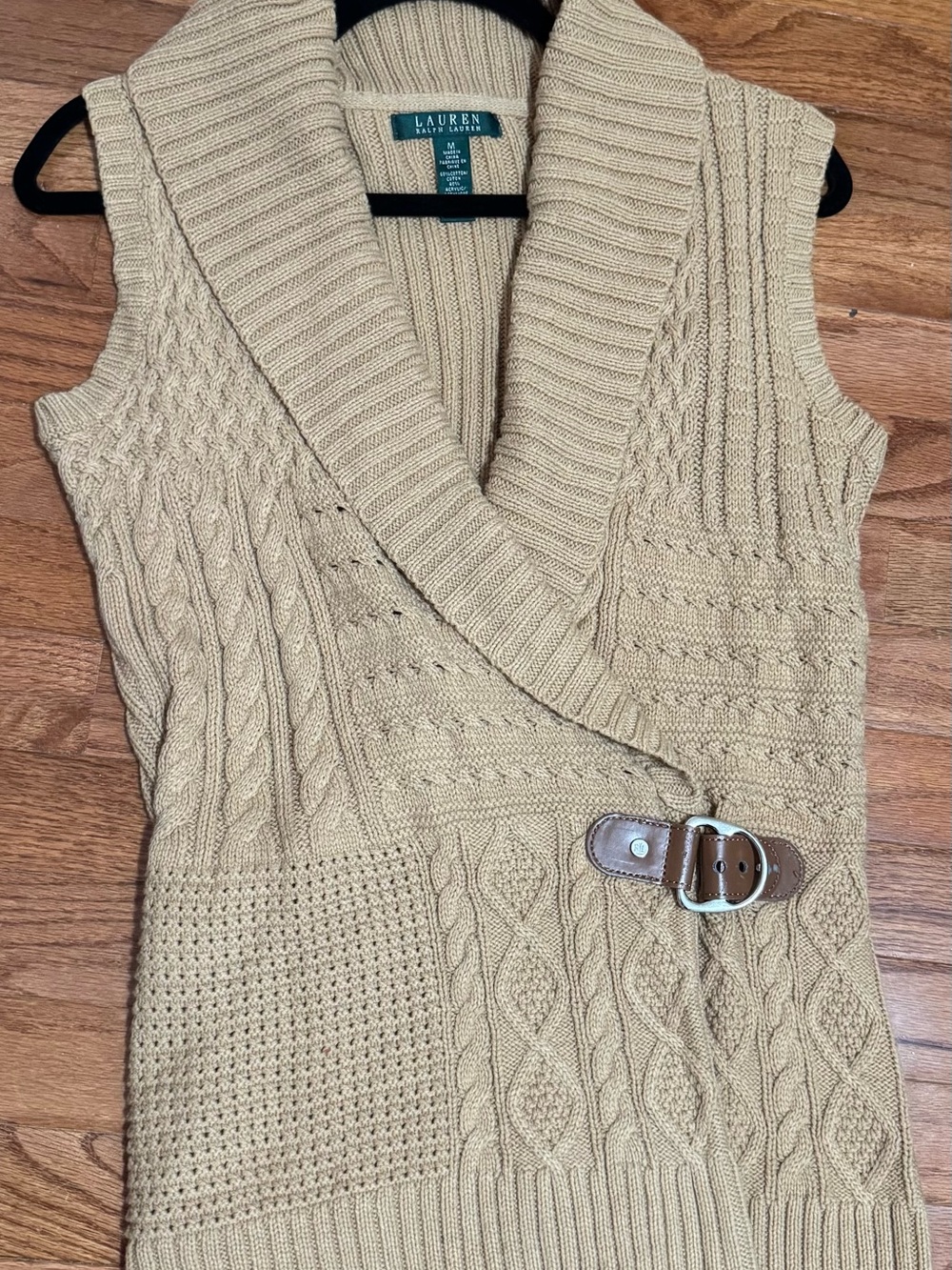 Lauren Ralph Lauren Tan Cable-Knit Sleeveless Sweater Vest